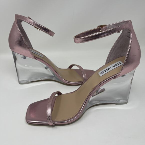 Steven Madden Isobel Sandals Size 8M Pink Metallic Clear Lucite Wedge NEW - Picture 9 of 14